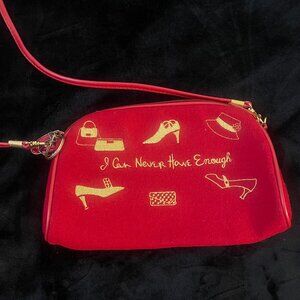 Red Felt Novelty Shoulder Bag Gold Embroidered Cute Small Purse